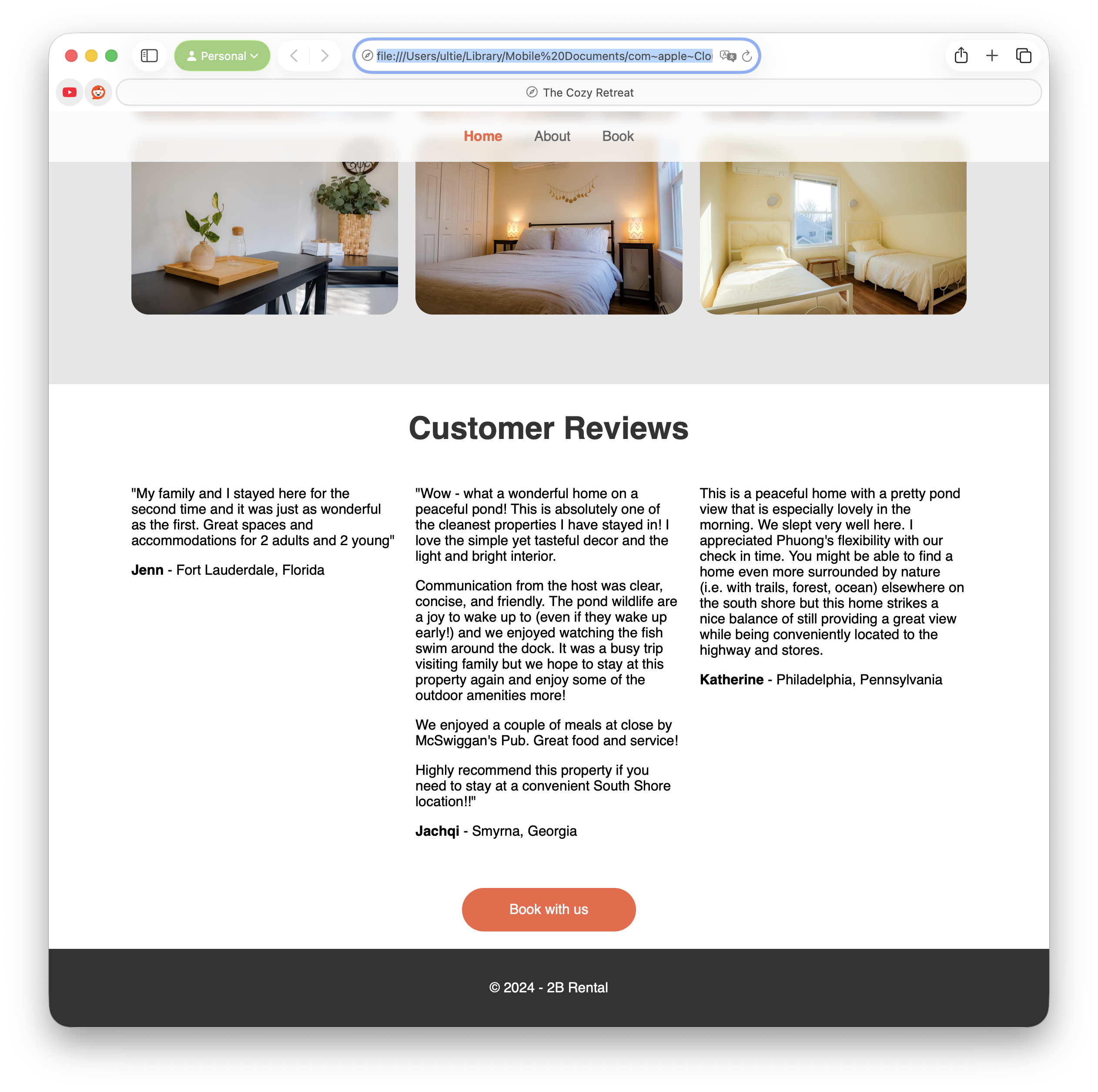 2B Rental — guest reviews and 'Book with us' call to action