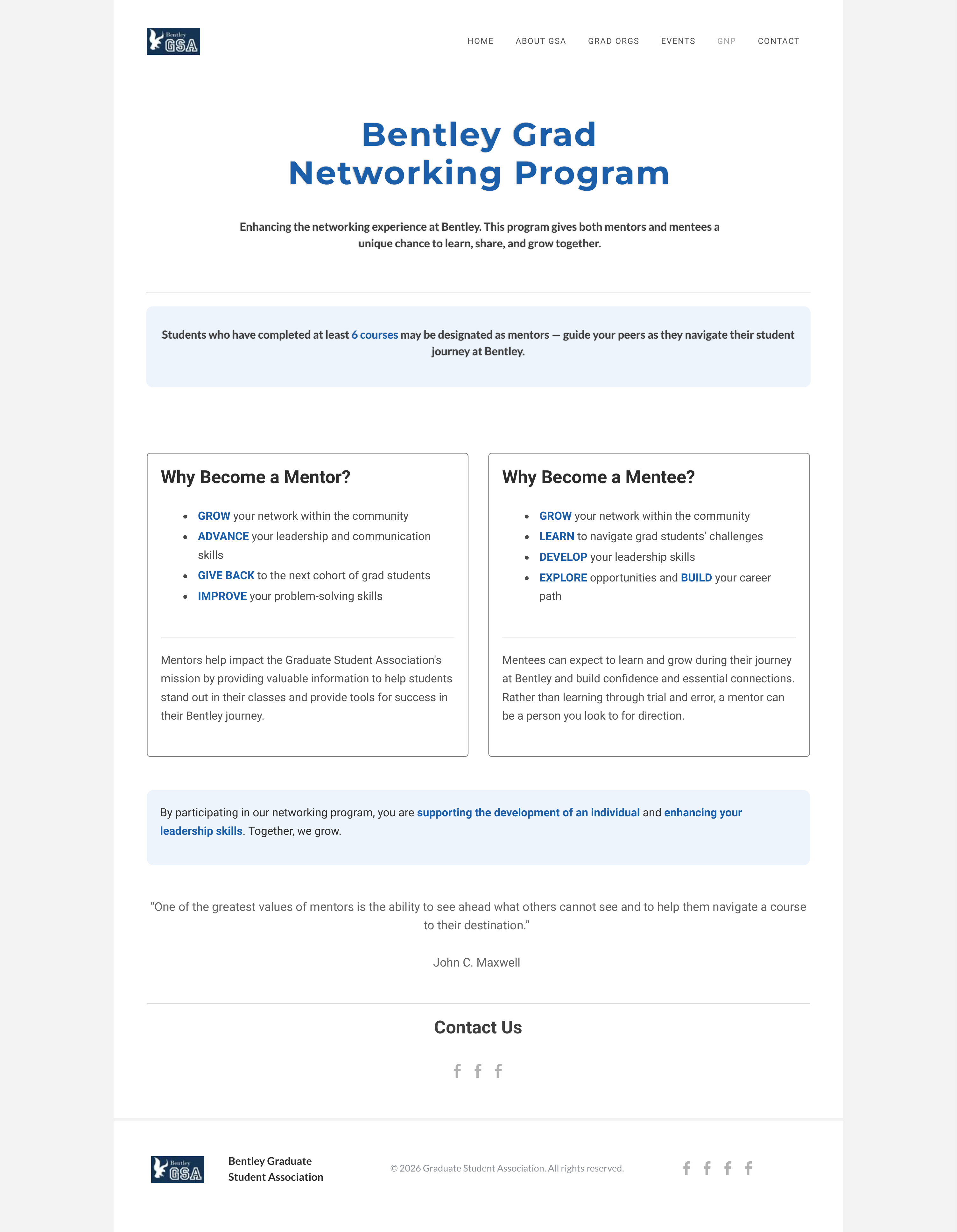 Redesigned GNP page — parallel mentor and mentee cards with callouts